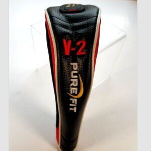 Golf Club Head Cover V-2 Pure Fit Zipper Open & Close Black Red w White Piping